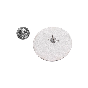 Detailed back view of a metal pigeon pin badge with a silver sand texture and butterfly clasp