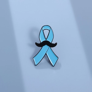 Broche ruban bleu avec moustache noire pour la sensibilisation et accessoire de mode