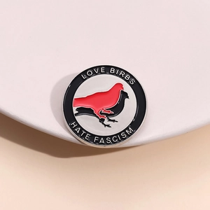 Round Enamel Bird Brooch Love Birbs Hate Fascism Zinc Alloy Lapel Pin Commemorative Badge For Clothing Accessories Gift