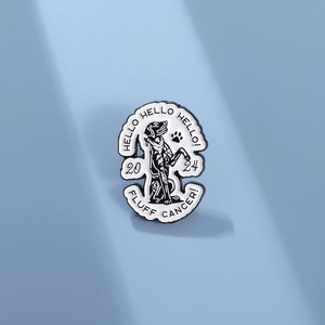 Cute Black White Enamel Dog Pin Hello 2024 Fluff Cancer Alloy Badge For Clothes Bag Decor Cartoon Animal Jewelry Unisex