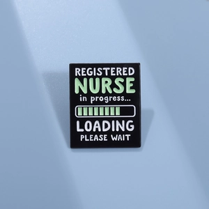 Registered Nurse in progress enamel pin with loading bar on a minimalist blue background