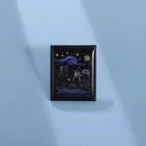 Artistic Zinc Alloy Enamel Pin Starry Night Style Rectangular Cartoon Brooch For Backpack Denim Jacket Decorative Badge