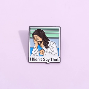 Broche carrée en émail avec motif Jésus et texte humoristique I Didn't Say That