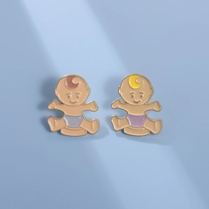 Cute Cartoon Twin Baby Enamel Brooch Zinc Alloy Glitter Diaper Badge For Clothing Backpack Hat Jewelry Decorative Pin Gift