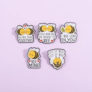 Cartoon Bee Enamel Brooch Set Alloy Funny English Pun Pins Backpack Decoration Jewelry Gift For Unisex Clothing Accessory