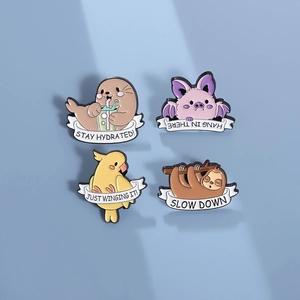 Cartoon Animal Enamel Pins Alloy Sloth Bat Seal Parrot Brooch Collection With Slogans Cute Personalized Jewelry For Backpacks Jackets