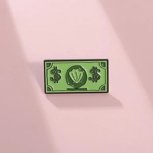Détail de l'épingle en émail rectangulaire verte en forme de billet de banque créatif