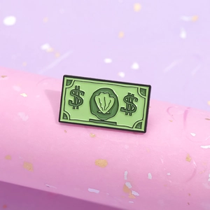 Broche créative en émail vert motif billet de banque avec coquille pour vêtement et sac
