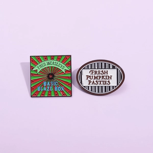 Colorful geometric enamel pins set with Fred Weasley and Pumpkin Pasties designs