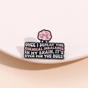Funny Cartoon Brain Enamel Pin Mental Health Quote Brooch Zinc Alloy Lacquered Badge Accessory For Backpack Decoration