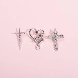 Silver geometric brooches set with Faith heart and Amazing Grace cross designs
