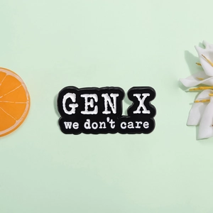 Minimalist black and white enamel Gen X we don't care geometric brooch pin for clothes