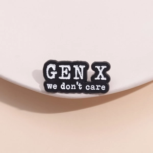 Minimalist Black White Enamel Brooch Pin Gen X We Don't Care Slogan Badge Zinc Alloy Jewelry Accessory For Clothing Backpack Unisex Gift