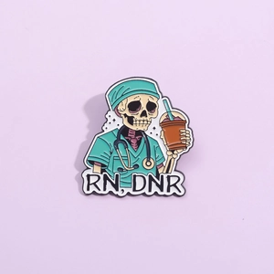 Alloy Enamel Pin Badge Cartoon Skull Nurse RN DNR Medical Jewelry Personalized Gift For Nurses Professional Brooch
