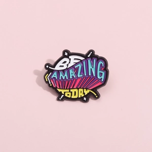Detail view of Be Amazing Today enamel pin brooch with colorful pop art alloy finish