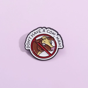 Funny Cartoon Cow Head Forbidden Sign Enamel Pin Don't Have A Cow Man Slogan Brooch Alloy Skibidi Toilet Character Pin Fashion Jewelry Backpack Accessory