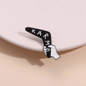 Cool Minimalist Black Boomerang Enamel Pin Karma Lettering Zinc Alloy Brooch Badge For Clothing Accessories Gift Unisex