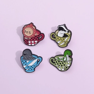 Cartoon Creative Animal In Tea Cup Alloy Enamel Pin Magic School Lion Snake Badger Badge Personalized Jewelry For Backpack Hat