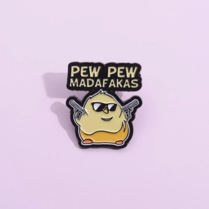 Funny Alloy Enamel Brooch Pin Cartoon Sunglasses Chick Holding Guns Humorous Meme Badge Humorous Lapel Pin For Backpack Jacket Jewelry