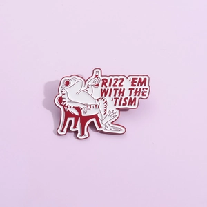 Funny Alloy Enamel Sitting Frog Brooch Rizz 'Em With The 'Tism Meme Lapel Pin Red White Jewelry For Men Women Daily Decor