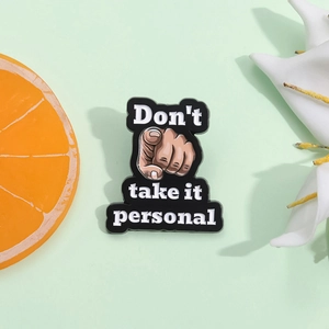 Cartoon Finger Gesture Alloy Enamel Pin Funny Don't Take It Personal Brooch Lettering Badge Backpack Accessory Jewelry Gift