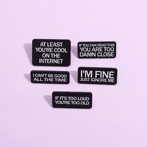 Fashion Alloy Enamel Brooch Pin Fun English Slogan Black Rectangle Badge For Clothes Bag Decor Unisex Gift Jewelry Accessoy