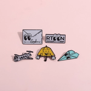 Lot de 5 épingles en émail dessin animé avec avion en papier, enveloppe et parapluie