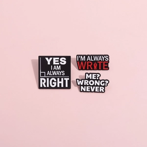 Lot de 3 broches géométriques en émail noir avec citations anglaises pour vêtements