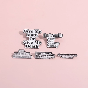 5-piece math themed enamel pins set with humorous black and white lettered quotes