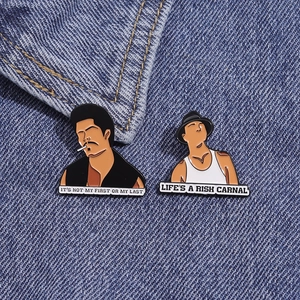Blood In Blood Out enamel pins set on denim jacket featuring West Coast movie characters