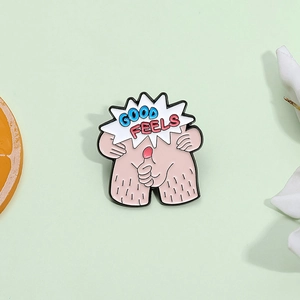 Funny Cartoon Character Enamel Pin Brooch Alloy Lacquer Good Feels Lettering Personalized Fashion Lapel Pin For Men Women Clothing Decoration
