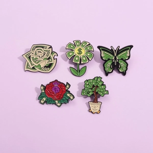 Spilla Creativa in Lega a Tema Denaro Cartone Animato Dollaro Girasole Rosa Farfalla Albero dei Soldi Distintivo Smaltato Accessorio Borsa