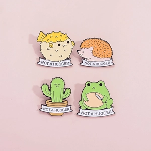 Lot de pin's émaillés animaux mignons avec grenouille et texte Not a Hugger