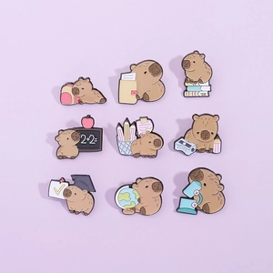 Cute Cartoon Capybara Enamel Pin Alloy Brooch Academic School Science Biology Series Water Pig Badge For Clothes Bag Decoration