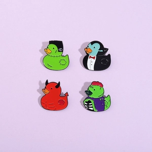 Set of four Halloween horror themed rubber duck enamel pins with metal alloy finish