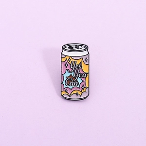 Creative macaron enamel pin shaped like a soda can featuring Yes You Can quote