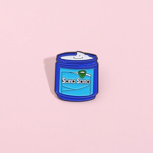 Cartoon Sana Sana blue metal enamel brooch in cream jar shape for backpack decoration