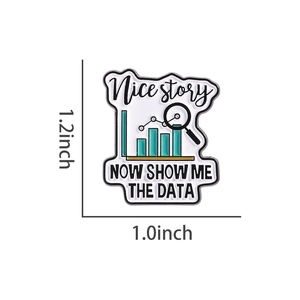 Detail showing the 1.2x1.0 inch dimensions for this data themed enamel brooch