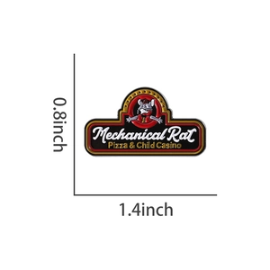 Detailed view showing the 1.4 by 0.8 inch dimensions of the metal enamel cartoon badge