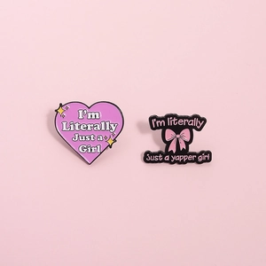 Pink heart and bow enamel pin set with creative girl series English letter slogans
