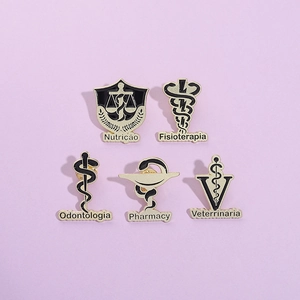 Medical Symbol Enamel Brooch Pin Alloy Gold Black Professional Medical Profession Badges For Doctor Nurse Graduation Gifts