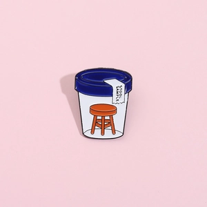 Creative Stool Sample enamel pin badge featuring a medical cup and wooden stool design