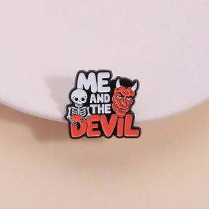 Cartoon Skeleton Red Devil Metal Enamel Pin Badge Me And The Devil Zinc Alloy Brooch For Backpack Clothing Accessories Unisex