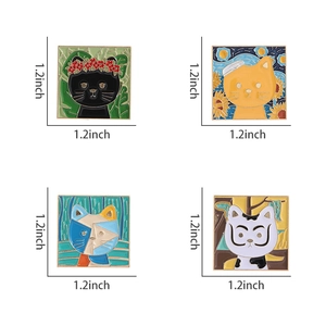 Detail view of 1.2-inch square cat enamel pins inspired by world-famous artist oil paintings