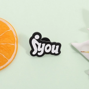 Funny stick figure person and 'you' enamel pin badge in black and white finish