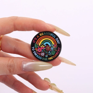 Creative enamel pin badge featuring colorful rainbow flowers and an English slogan