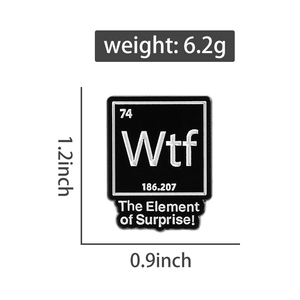 Tableau des tailles détaillé pour pin's WtF tableau périodique mesurant 1,2 par 0,9 pouce