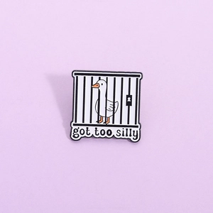 Funny Alloy Enamel Pin Got Too Silly White Goose In Cage Cartoon Brooch Badge For Clothing Bags Decorative Jewelry Gift