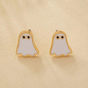 Süße Halloween Geist Ohrstecker Zinklegierung Emaille Weiß Gold Cartoon Geist Party Schmuck Geschenk Für Damen Mädchen