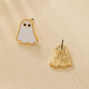 Süße weiße Emaille Geister-Ohrstecker mit Vergoldung für Halloween-Party Kostüm